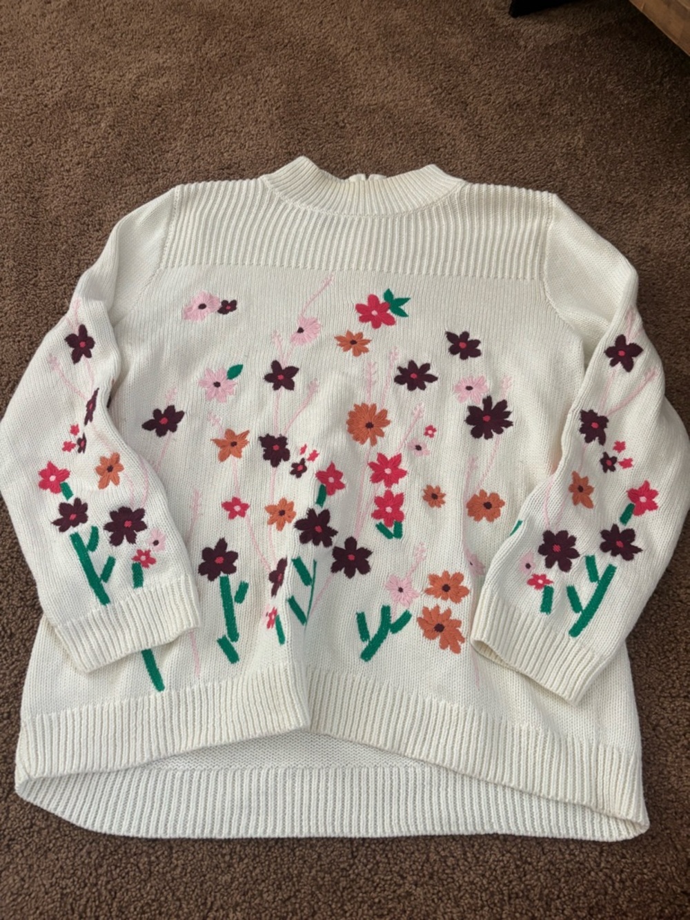 Talbots Ivory Crewneck Sweater with Multicolor Floral Knit